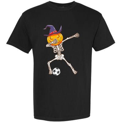 Funny Dabbing Skeleton Pumpkin Head Scary Witch Hat Soccer Garment-Dyed Heavyweight T-Shirt