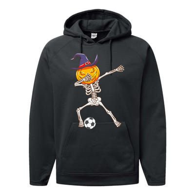 Funny Dabbing Skeleton Pumpkin Head Scary Witch Hat Soccer Performance Fleece Hoodie