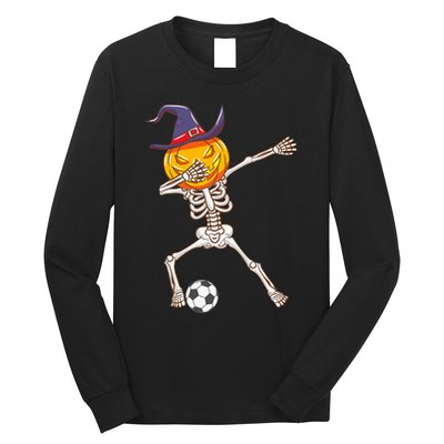 Funny Dabbing Skeleton Pumpkin Head Scary Witch Hat Soccer Long Sleeve Shirt