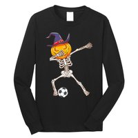 Funny Dabbing Skeleton Pumpkin Head Scary Witch Hat Soccer Long Sleeve Shirt