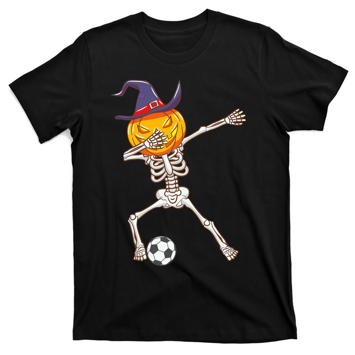 Funny Dabbing Skeleton Pumpkin Head Scary Witch Hat Soccer T-Shirt