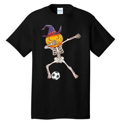 Funny Dabbing Skeleton Pumpkin Head Scary Witch Hat Soccer Tall T-Shirt