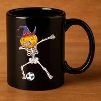 Funny Dabbing Skeleton Pumpkin Head Scary Witch Hat Soccer 11oz C Handle Ceramic Mug