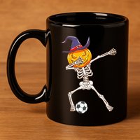Funny Dabbing Skeleton Pumpkin Head Scary Witch Hat Soccer 11oz C Handle Ceramic Mug