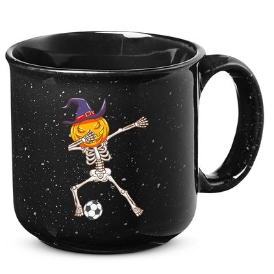 Funny Dabbing Skeleton Pumpkin Head Scary Witch Hat Soccer 15oz Campfire Ceramic Mug