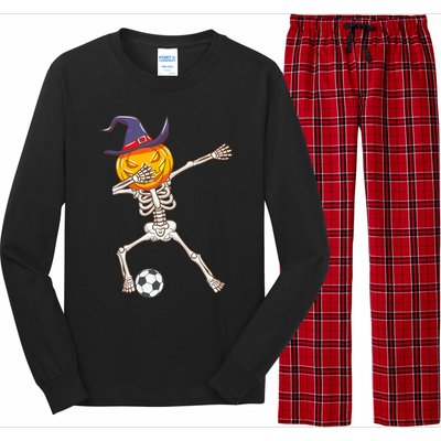 Funny Dabbing Skeleton Pumpkin Head Scary Witch Hat Soccer Long Sleeve Pajama Set