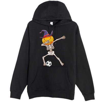 Funny Dabbing Skeleton Pumpkin Head Scary Witch Hat Soccer Premium Pullover Hoodie