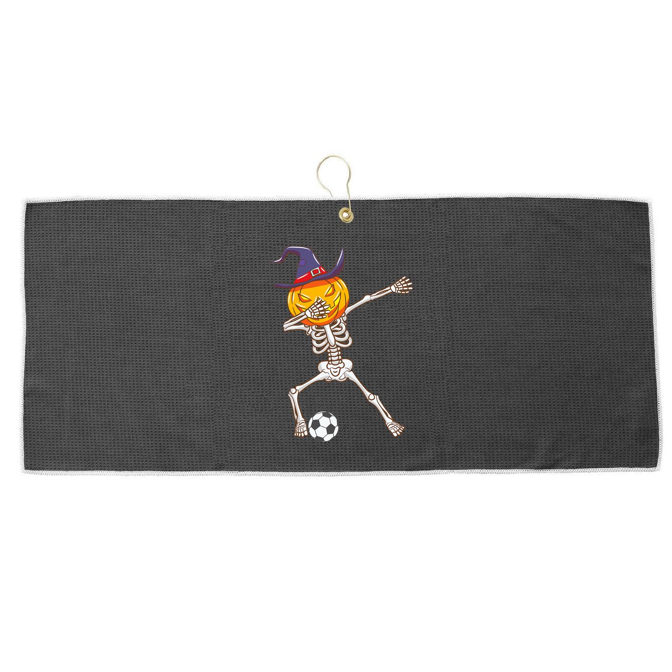 Funny Dabbing Skeleton Pumpkin Head Scary Witch Hat Soccer Large Microfiber Waffle Golf Towel