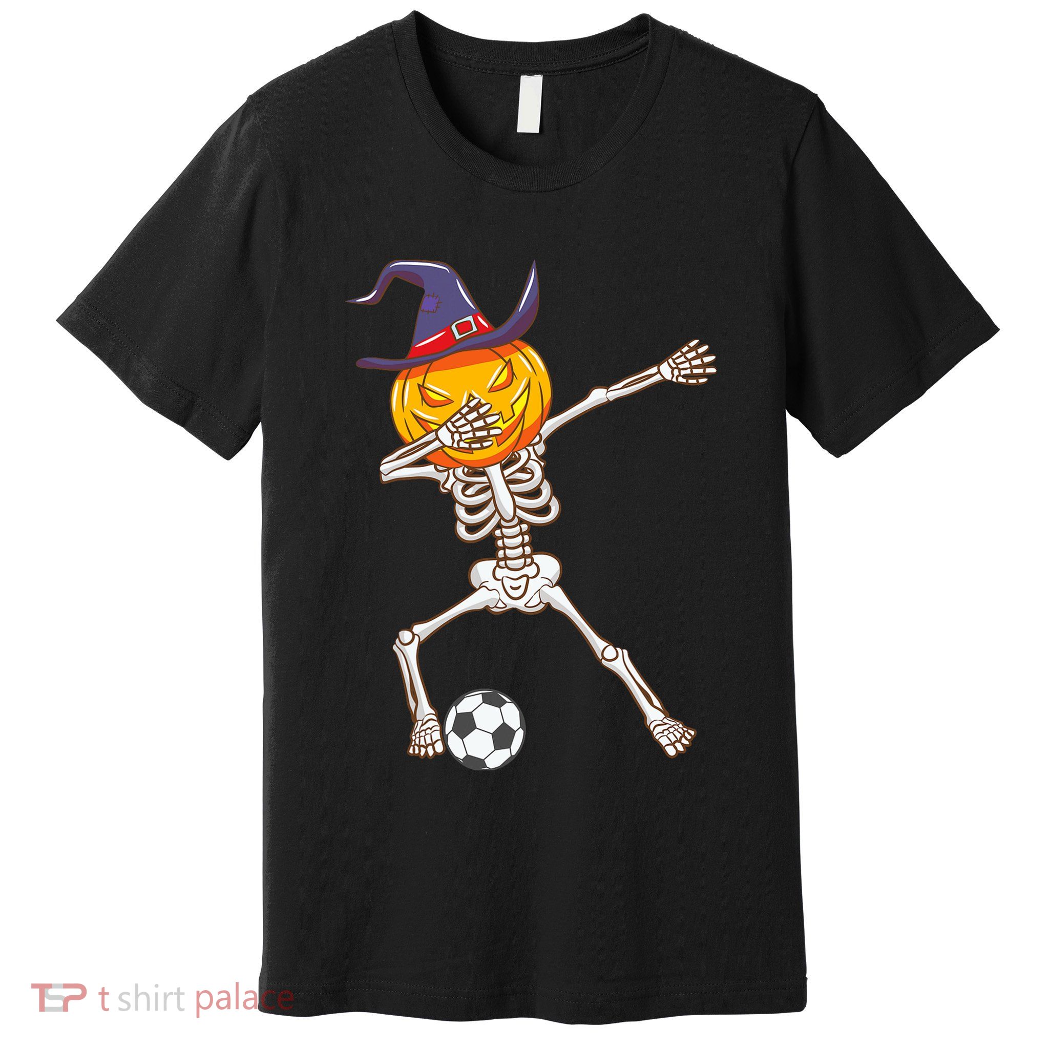 Funny Dabbing Skeleton Pumpkin Head Scary Witch Hat Soccer Premium T-Shirt