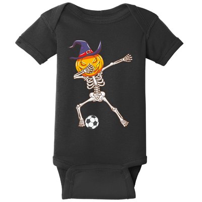 Funny Dabbing Skeleton Pumpkin Head Scary Witch Hat Soccer Baby Bodysuit