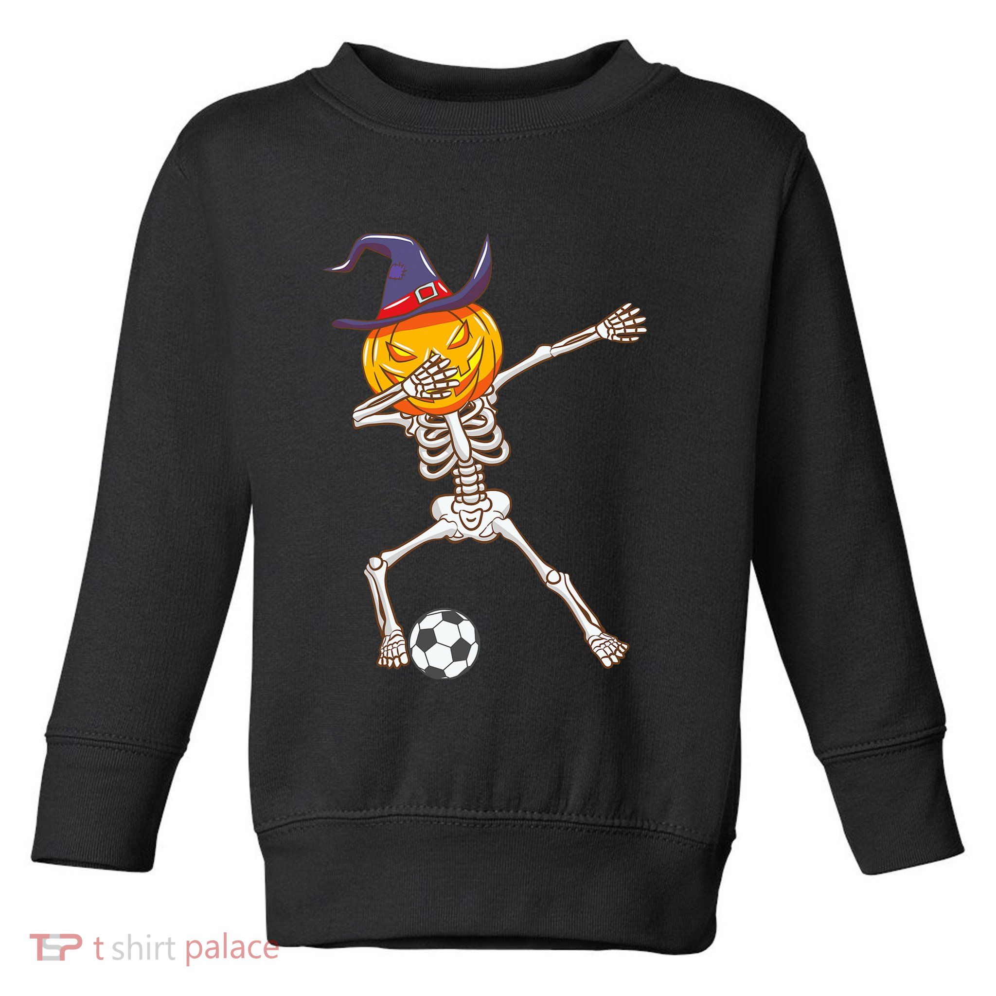 Funny Dabbing Skeleton Pumpkin Head Scary Witch Hat Soccer Toddler Sweatshirt