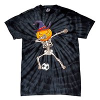 Funny Dabbing Skeleton Pumpkin Head Scary Witch Hat Soccer Tie-Dye T-Shirt