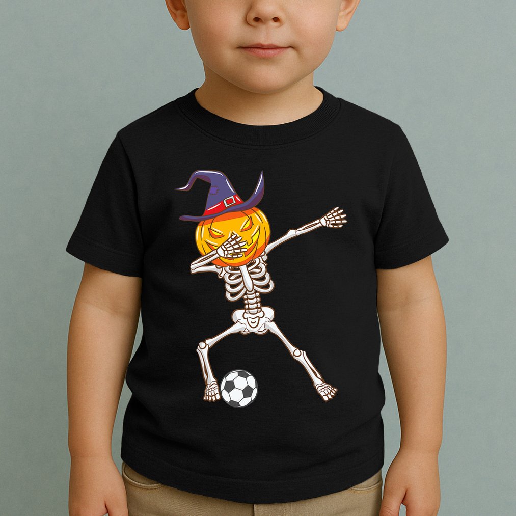 Funny Dabbing Skeleton Pumpkin Head Scary Witch Hat Soccer Toddler T-Shirt