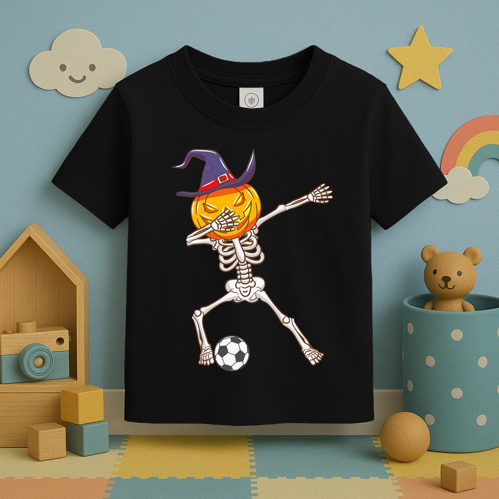 Funny Dabbing Skeleton Pumpkin Head Scary Witch Hat Soccer Toddler T-Shirt