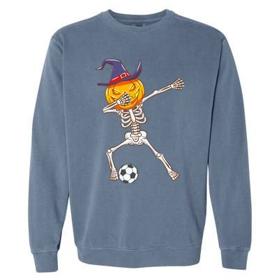 Funny Dabbing Skeleton Pumpkin Head Scary Witch Hat Soccer Garment-Dyed Sweatshirt