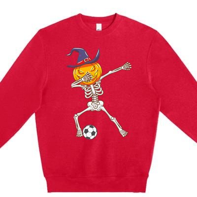 Funny Dabbing Skeleton Pumpkin Head Scary Witch Hat Soccer Premium Crewneck Sweatshirt