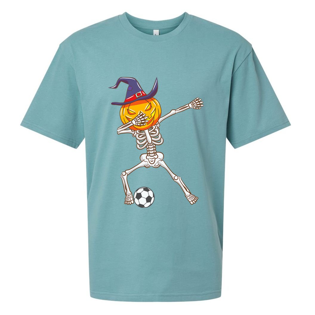 Funny Dabbing Skeleton Pumpkin Head Scary Witch Hat Soccer Sueded Cloud Jersey T-Shirt