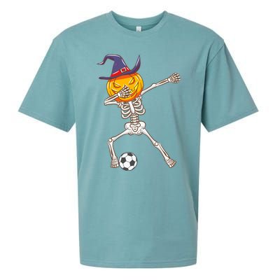 Funny Dabbing Skeleton Pumpkin Head Scary Witch Hat Soccer Sueded Cloud Jersey T-Shirt