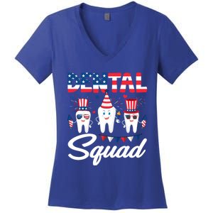 Funny Dental Squad Dental Hygienists Usa Flag 4th Of July Cool Gift Women's V-Neck T-Shirt