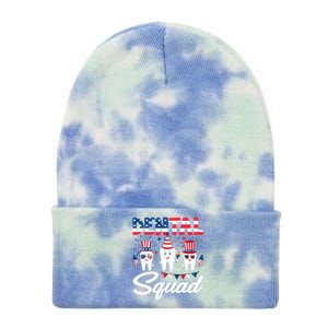 Funny Dental Squad Dental Hygienists Usa Flag 4th Of July Cool Gift Tie Dye 12in Knit Beanie