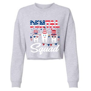 Funny Dental Squad Dental Hygienists Usa Flag 4th Of July Cool Gift Cropped Pullover Crew