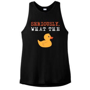 Funny Ducks Seriously What The Duck Animal Pun Rubber Ducky Ladies PosiCharge Tri-Blend Wicking Tank