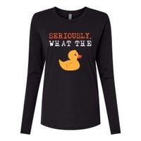 Funny Ducks Seriously What The Duck Animal Pun Rubber Ducky Womens Cotton Relaxed Long Sleeve T-Shirt