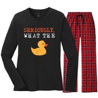 Funny Ducks Seriously What The Duck Animal Pun Rubber Ducky Women's Long Sleeve Flannel Pajama Set 