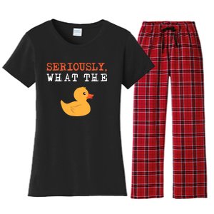 Funny Ducks Seriously What The Duck Animal Pun Rubber Ducky Women's Flannel Pajama Set