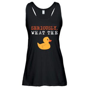 Funny Ducks Seriously What The Duck Animal Pun Rubber Ducky Ladies Essential Flowy Tank