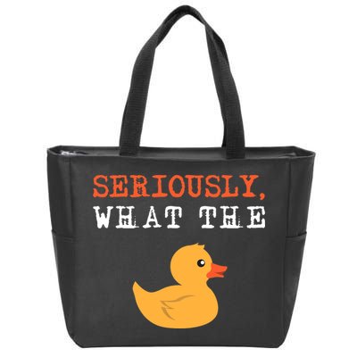 Funny Ducks Seriously What The Duck Animal Pun Rubber Ducky Zip Tote Bag