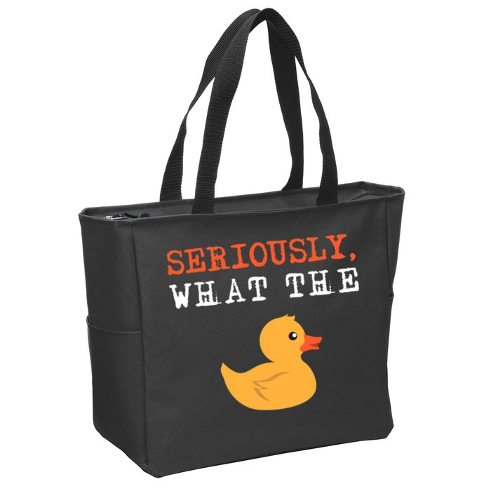 Funny Ducks Seriously What The Duck Animal Pun Rubber Ducky Zip Tote Bag