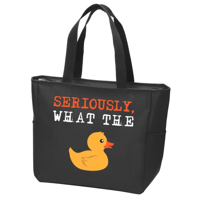 Funny Ducks Seriously What The Duck Animal Pun Rubber Ducky Zip Tote Bag