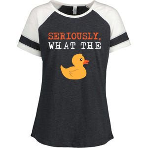 Funny Ducks Seriously What The Duck Animal Pun Rubber Ducky Enza Ladies Jersey Colorblock Tee