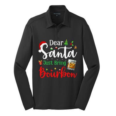 Funny Dear Santa Just Bring Bourbon Christmas Pajamas Silk Touch Performance Long Sleeve Polo