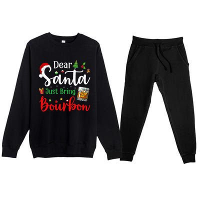 Funny Dear Santa Just Bring Bourbon Christmas Pajamas Premium Crewneck Sweatsuit Set