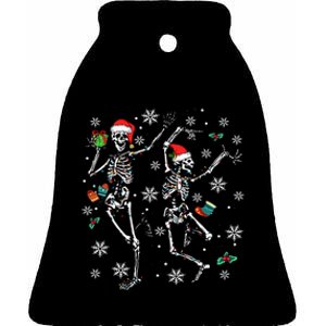 Festive Dancing Skeleton with Christmas Lights Ceramic Bell Ornament