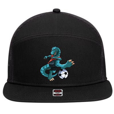 Funny Dino Soccer Player Trex Lover Football Game 7 Panel Mesh Trucker Snapback Hat