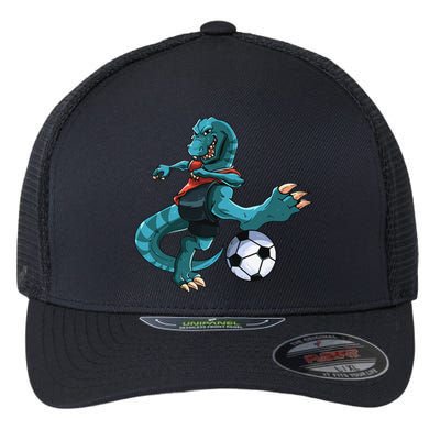 Funny Dino Soccer Player Trex Lover Football Game Flexfit Unipanel Trucker Cap