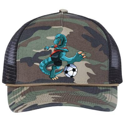 Funny Dino Soccer Player Trex Lover Football Game Retro Rope Trucker Hat Cap