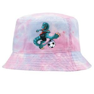 Funny Dino Soccer Player Trex Lover Football Game Tie-Dyed Bucket Hat