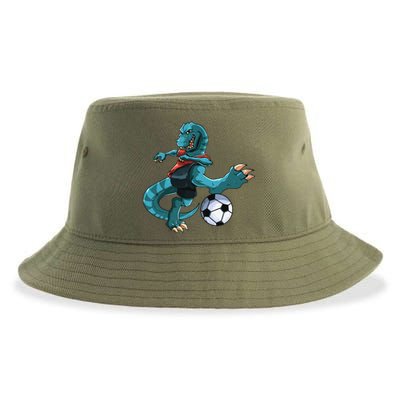 Funny Dino Soccer Player Trex Lover Football Game Sustainable Bucket Hat