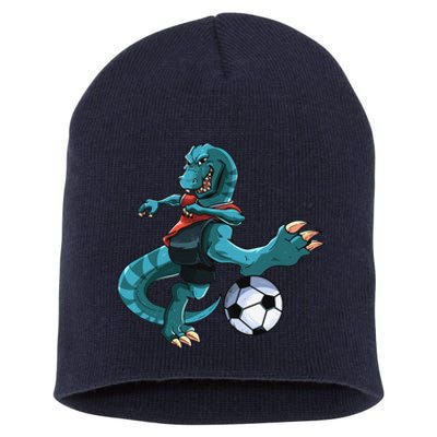 Funny Dino Soccer Player Trex Lover Football Game Short Acrylic Beanie