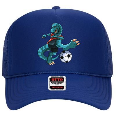 Funny Dino Soccer Player Trex Lover Football Game High Crown Mesh Back Trucker Hat