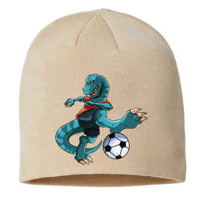 Funny Dino Soccer Player Trex Lover Football Game Sustainable Beanie