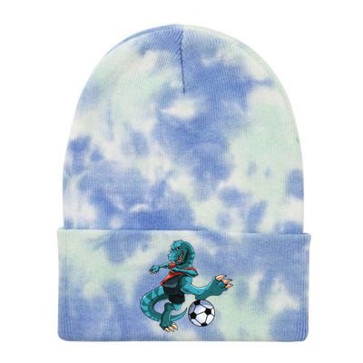 Funny Dino Soccer Player Trex Lover Football Game Tie Dye 12in Knit Beanie