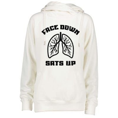 Face Down Sats Up Funny Healthcare Worker Nurses Graphic Cool Gift Womens Funnel Neck Pullover Hood