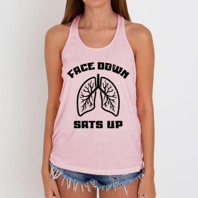 Face Down Sats Up Funny Healthcare Worker Nurses Graphic Cool Gift Women's Knotted Racerback Tank