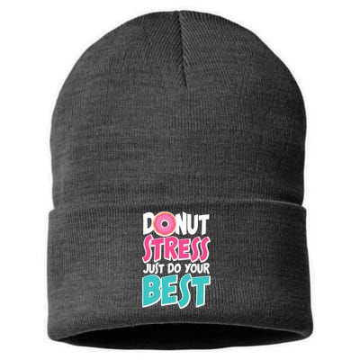 Funny Donut Stress Just Do Your Best School Testing Sustainable Knit Beanie