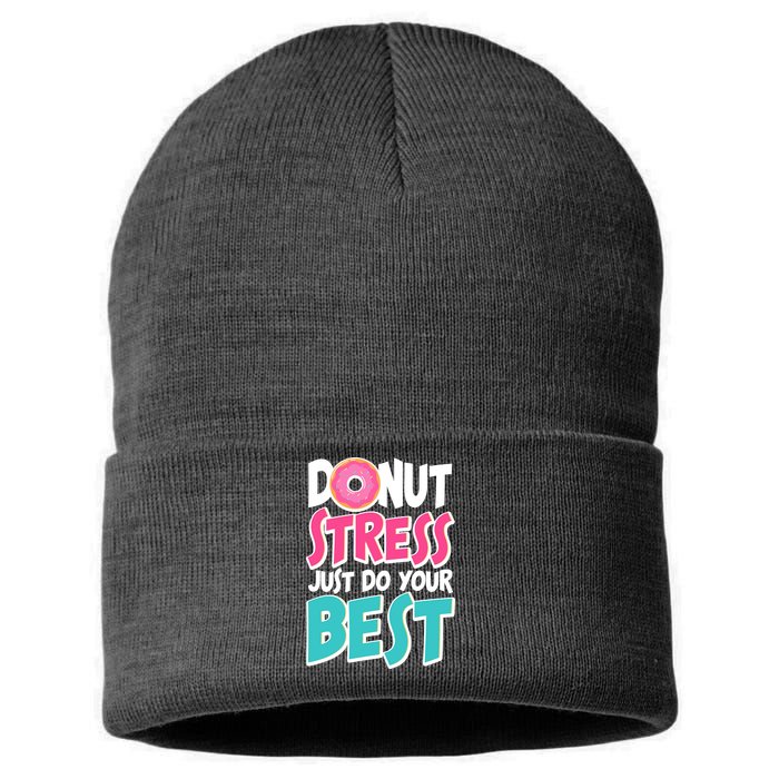 Funny Donut Stress Just Do Your Best School Testing Sustainable Knit Beanie